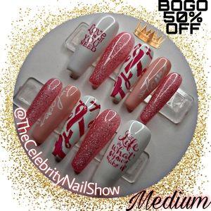 BREAST CANCER AWARENESS press on nails MEDIUM